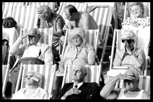 Load image into Gallery viewer, Eastbourne bandstand deckchairs black and white vintage portrait photograph by Samuel field