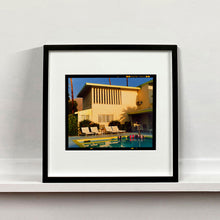 Load image into Gallery viewer, Black framed photograph by Richard Heeps. Palm Springs Poolside, classic mid-century Palm Springs architecture, featuring cool blue skies and pool.