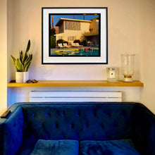 Load image into Gallery viewer, In situ photograph by Richard Heeps. Palm Springs Poolside, classic mid-century Palm Springs architecture, featuring cool blue skies and pool.
