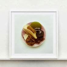 Load image into Gallery viewer, White framed photograph by Richard Heeps. A vintage pink soap dish sits on a white surface. Looking down onto the soap dish which contains two plugs, green soap, nail brush, cork and a sponge/wire wool combo.