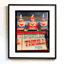Load image into Gallery viewer, Thrill Pier clowns amusements photograph by Richard Heeps framed in black