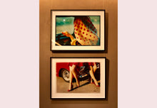 Load image into Gallery viewer, 'Glamour Cabs', photographed by Richard Heeps at the glamorous retro event Goodwood Revival. It perfectly captures elegant feminine sophistication with a vintage vibe, a nod to the film Carry on Cabbie. This artwork featured in Richard Heeps' 2018-2019 exhibition WEMEN, at Nhow Hotel Milan.