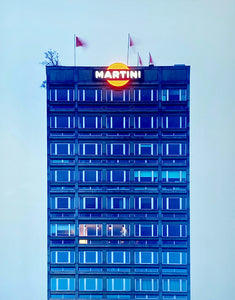 Central Milan's rooftop bar Terazza Martini, is the subject of Richard Heeps' 'Blue Martini, Milan, 2019', taken as part of his series 'A Short History of Milan'. There is a reoccurring linear, structural theme throughout the series, capturing the Milanese use of materials in design such as glass, metal, wood and stone. 