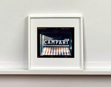 Load image into Gallery viewer, Cordial Campari, photographed as part of Richard Heeps’ series 'A Short History of Milan’ features beautiful and bold typography above the striped awning of a fascist building.