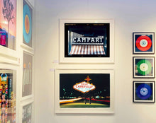 Load image into Gallery viewer, Cordial Campari, photographed as part of Richard Heeps’ series 'A Short History of Milan’ features beautiful and bold typography above the striped awning of a fascist building.