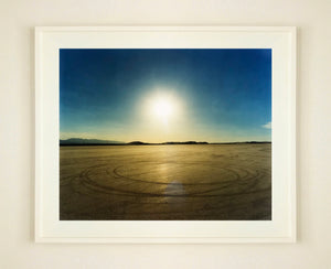 Photographed at El Mirage Lake, where the Southern Californian Timing Association, Land Speed Racing event, tracks in the ground from the previous days racing, adding a beauty to the natural landscape. 