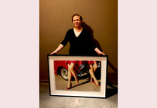 Load image into Gallery viewer, 'Glamour Cabs', photographed by Richard Heeps at the glamorous retro event Goodwood Revival. It perfectly captures elegant feminine sophistication with a vintage vibe, a nod to the film Carry on Cabbie. This artwork featured in Richard Heeps' 2018-2019 exhibition WEMEN, at Nhow Hotel Milan.