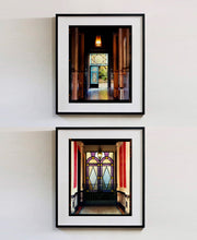 Load image into Gallery viewer, 'Foyer VII' shows an Art Deco entrance hall in Milan, featuring stained glass panelling and marble flooring. This artwork is part of Richard Heeps' series 'A Short History of Milan', which began in November 2018 for a special project featuring at the Affordable Art Fair Milan 2019, and the series is ongoing. There is a reoccurring linear, structural theme throughout the series, capturing the Milanese use of materials in design such as glass, metal, wood and stone.