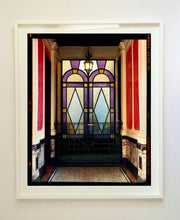 Load image into Gallery viewer, 'Foyer VII' shows an Art Deco entrance hall in Milan, featuring stained glass panelling and marble flooring. This artwork is part of Richard Heeps' series 'A Short History of Milan', which began in November 2018 for a special project featuring at the Affordable Art Fair Milan 2019, and the series is ongoing. There is a reoccurring linear, structural theme throughout the series, capturing the Milanese use of materials in design such as glass, metal, wood and stone.