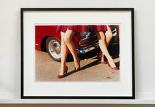 Load image into Gallery viewer, 'Glamour Cabs', photographed by Richard Heeps at the glamorous retro event Goodwood Revival. It perfectly captures elegant feminine sophistication with a vintage vibe, a nod to the film Carry on Cabbie. This artwork featured in Richard Heeps' 2018-2019 exhibition WEMEN, at Nhow Hotel Milan.