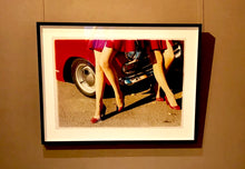 Load image into Gallery viewer, 'Glamour Cabs', photographed by Richard Heeps at the glamorous retro event Goodwood Revival. It perfectly captures elegant feminine sophistication with a vintage vibe, a nod to the film Carry on Cabbie. This artwork featured in Richard Heeps' 2018-2019 exhibition WEMEN, at Nhow Hotel Milan.