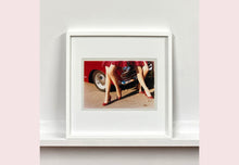 Load image into Gallery viewer, 'Glamour Cabs', photographed by Richard Heeps at the glamorous retro event Goodwood Revival. It perfectly captures elegant feminine sophistication with a vintage vibe, a nod to the film Carry on Cabbie. This artwork featured in Richard Heeps' 2018-2019 exhibition WEMEN, at Nhow Hotel Milan.