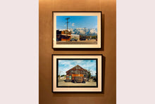 Load image into Gallery viewer, There is a cinematic style to this artwork, 'Lone Pine', taken in a former movie town in California where many Western films were made. Taken outside Richard's iconic interior photograph 'Bonanza Café', set in the Owens Valley against a mountainous  backdrop.