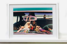 Load image into Gallery viewer, 'Oldsmobile & Sinful Barbie's' photographed in, Las Vegas, Nevada, is part of Richard Heeps 'Man's Ruin' Series. This artwork makes up the three piece sequence: 'Wendy Flamin' Eyeball', 'Wendy Resting' & 'Oldsmobile and Sinful Barbie's' shot at the Rockabilly Weekender, Viva Las Vegas. Here this is a brilliantly adult version of the iconic Barbie Doll on the dashboard of a classic American Car.