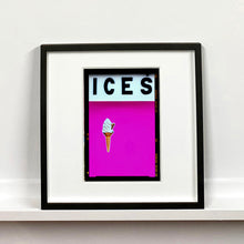 Load image into Gallery viewer, Black framed photograph by Richard Heeps. Pink typography print of an ice cream on pink colour blocking with the Kodak film rebate.