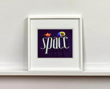 Load image into Gallery viewer, 'Space', features neon lettering against an inky blue sky. The subject is a roadside sign taken in Ibiza during the final year of the iconic super club.