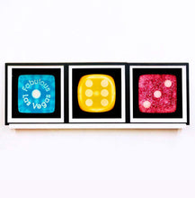 Load image into Gallery viewer, 'Yellow Six', from Heidler & Heeps Dice Series, a yellow dice suspended on a black background.