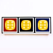 Load image into Gallery viewer, From Heidler & Heeps Dice Series, a yellow dice suspended on an inky blue background.