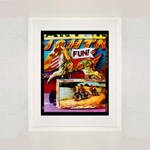 Load image into Gallery viewer, FUN! carousel horse photograph by Richard Heeps in a white frame