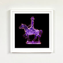 Load image into Gallery viewer, Purple Cowboy pop art photographic print framed in white by Natasha Heidler