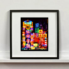 Load image into Gallery viewer, Lights of Mong Kok Hong Kong architecture street photography by Richard Heeps mounted square framed in black.