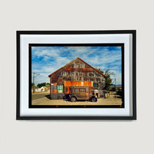 Load image into Gallery viewer, Model T and Garage American road trip colour Kodak Film photograph by Richard Heeps small framed in black
