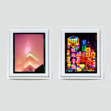 Load image into Gallery viewer, Nomad New York Lights of Mong Kok Hong Kong architecture street photography by Richard Heeps framed in white.
