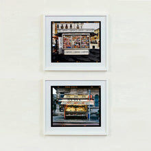 Load image into Gallery viewer, News Stand Milan, Italian street photography by Richard Heeps pair of small prints framed in white.