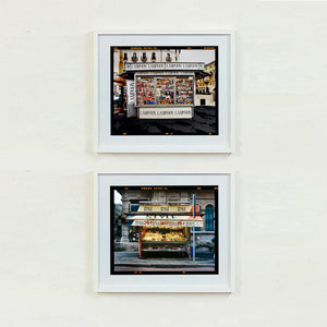 News Stand Milan, Italian street photography by Richard Heeps pair of small prints framed in white.