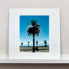 Load image into Gallery viewer, Palm Tree silhouette against blue California sky Salton Sea mounted photography by Richard Heeps