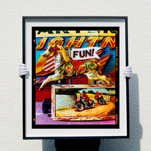 FUN! carousel horse photograph by Richard Heeps in a large black frame