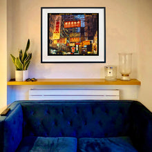 Load image into Gallery viewer, Best Choice in Downtown, Hong Kong cityscape skyline architecture street photography by Richard Heeps framed in black on the living room wall.