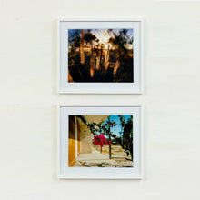 Load image into Gallery viewer, Two photographs by Richard Heeps. The top one is of cotton top grass captured with the early sunrise filtering through it. The photograph is in neutral tones. The photograph at the bottom is of bougainvillea hanging in a motel doorway.