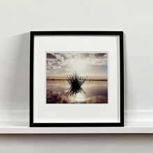 Load image into Gallery viewer, Black framed photograph by Richard Heeps. A tussock is central to this photograph, black and reflected black into the fenland water below. The sky behind is dusky and atmospheric.