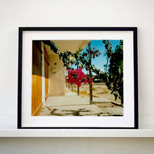 Load image into Gallery viewer, Black framed photograph by Richard Heeps. A flowering bougainvillea hangs outside a motel entrance.