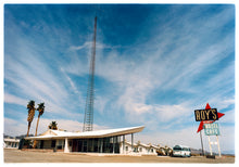 Load image into Gallery viewer, Roy&#39;s Motel Route 66 American road trip Googie architecture photograph by Richard Heeps.