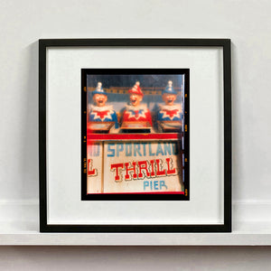 Thrill Pier clowns amusements photograph by Richard Heeps mounted square framed in black