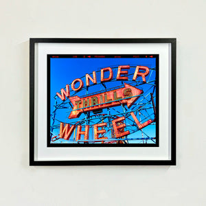 Thrills Coney Island typography photography artwork by Richard Heeps framed in black