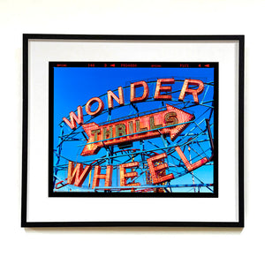 Thrills Coney Island typography photography artwork by Richard Heeps framed in black