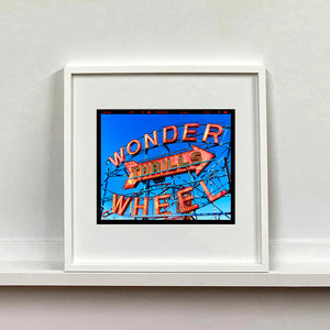 Thrills Coney Island, typography photography Richard Heeps mounted square framed in white