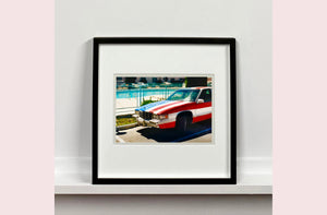 An American car parked up by the swimming pool outside the Algiers Hotel in Las Vegas. Photography by Richard Heeps, part of his 'Dream in Colour' series.