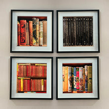 Load image into Gallery viewer, Set of four vintage book spines photographs framed in black by Richard Heeps.