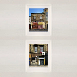 East London brick building architecture street photography by Richard Heeps framed in white.