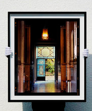 Load image into Gallery viewer, An Art Deco entrance hall in Milan, featuring blue stained glass panelling and marble flooring.