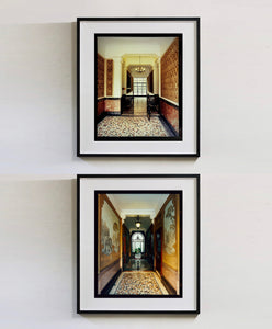 'Foyer VI' is an Art Deco entrance hall in Milan, featuring stained glass panelling and marble flooring. This piece is part of Richard Heeps' series 'A Short History of Milan' which began in November 2018 for a special project featuring at the Affordable Art Fair Milan 2019, and the series is ongoing. There is a reoccurring linear, structural theme throughout the series, capturing the Milanese use of materials in design such as glass, metal, wood and stone. 