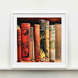 Vintage book spines photograph framed in white by Richard Heeps.