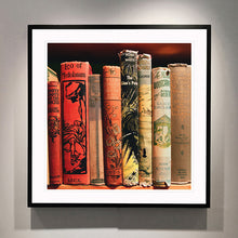 Load image into Gallery viewer, Vintage book spines photograph framed in black by Richard Heeps.