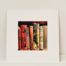 Load image into Gallery viewer, Mounted photograph of vintage book spines by Richard Heeps.