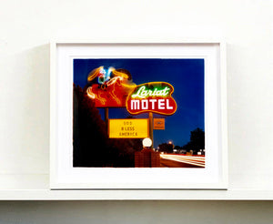 'Lariat Motel II' is a classic Richard Heeps Americana 'Sign Porn' artwork. It was captured in its original site in Fallon, Nevada. The owners since sold the Lariat Motel and donated the 1950's sign with original neon tubing to the Churchill Arts Council. This photograph forms part of Richard Heeps' 'Dream in Colour' series.