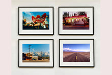 Load image into Gallery viewer, There is a cinematic style to this artwork, &#39;Lone Pine&#39;, taken in a former movie town in California where many Western films were made. Taken outside Richard&#39;s iconic interior photograph &#39;Bonanza Café&#39;, set in the Owens Valley against a mountainous  backdrop.